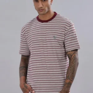 RFS007 || HS Maroon Stripes || Round Neck Half Sleeve T-Shirt