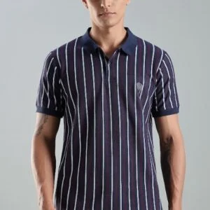 PR42||NAVY STRIPES || 100% Cotton Polo T-Shirt