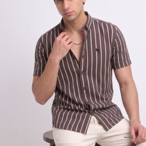 LS005||BROWN STRIPES||Half Sleeve Shirts || 100% Cotton